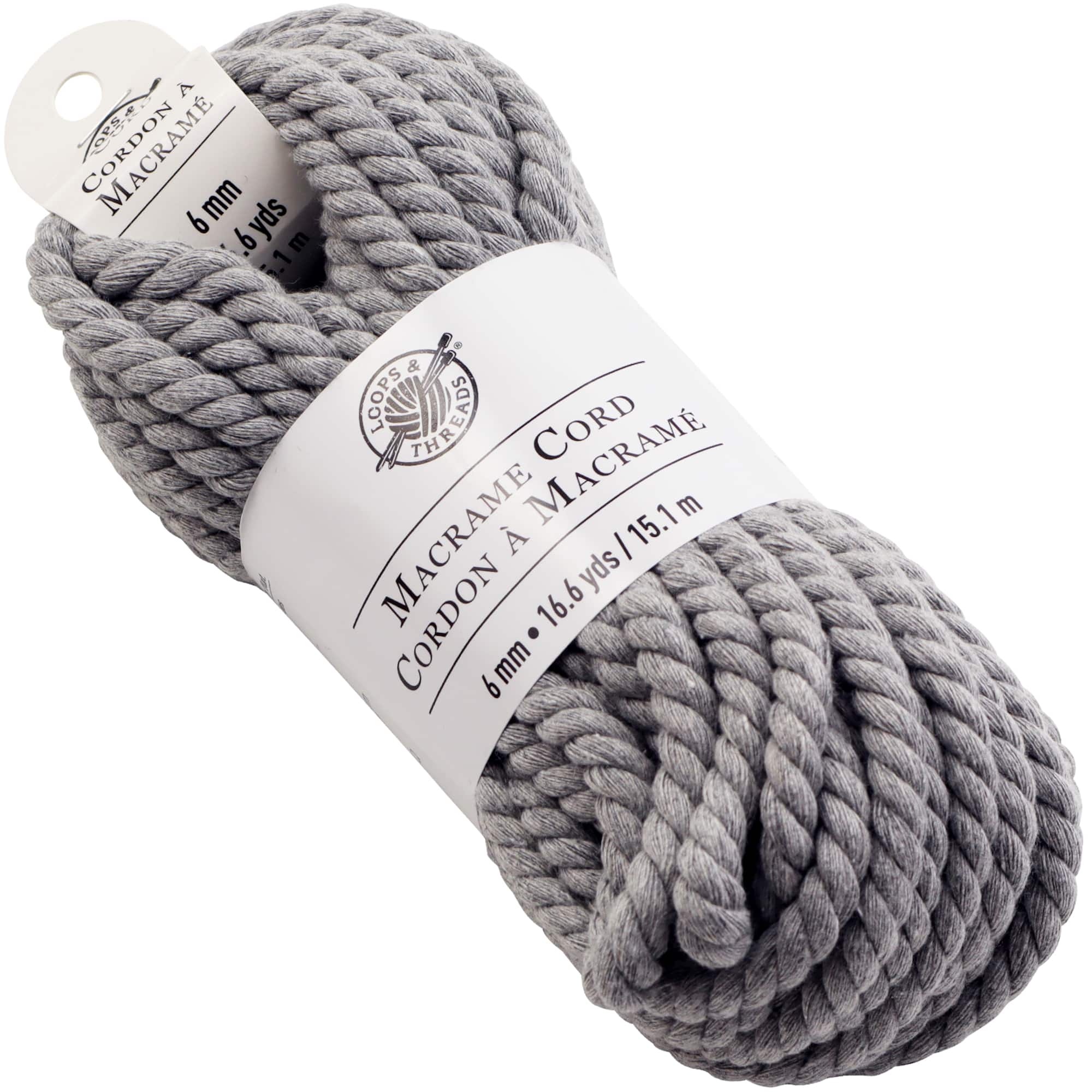 Charcoal Macramé Cotton Cord by Loops & Threads®, 75ft.